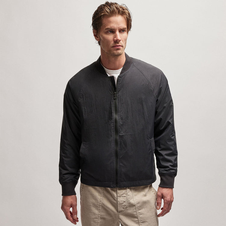 Nylon Bomber Jacket Lined in Black | James Perse Los Angeles