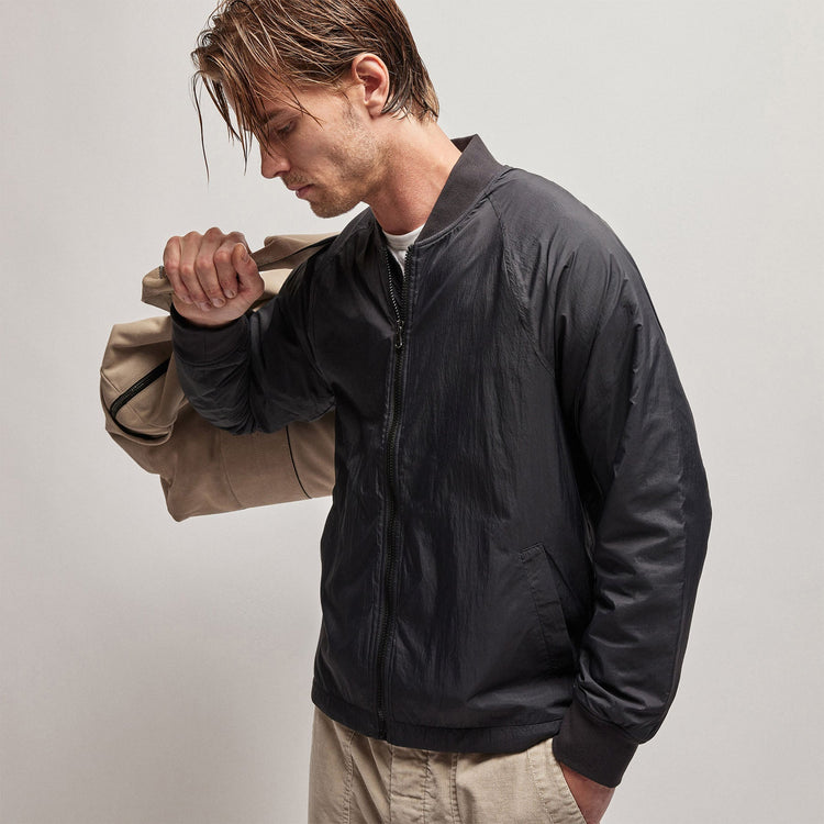 Nylon Bomber Jacket Lined in Black | James Perse Los Angeles