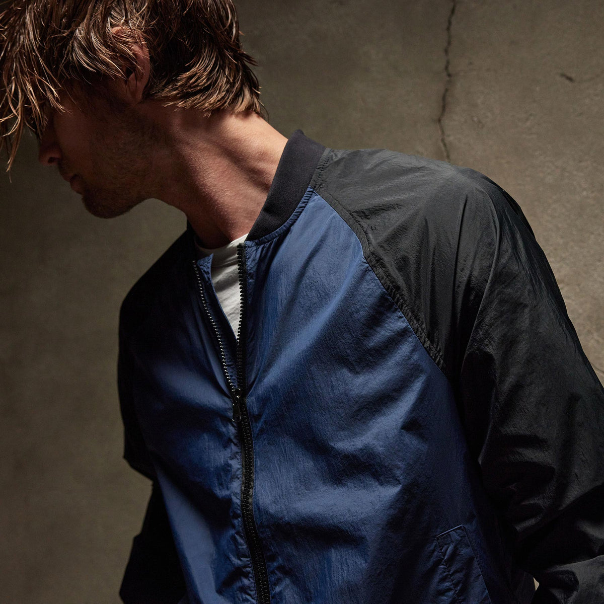 Light Poly Tone Unline Bomber in Imperial/Black | James Perse Los Angeles