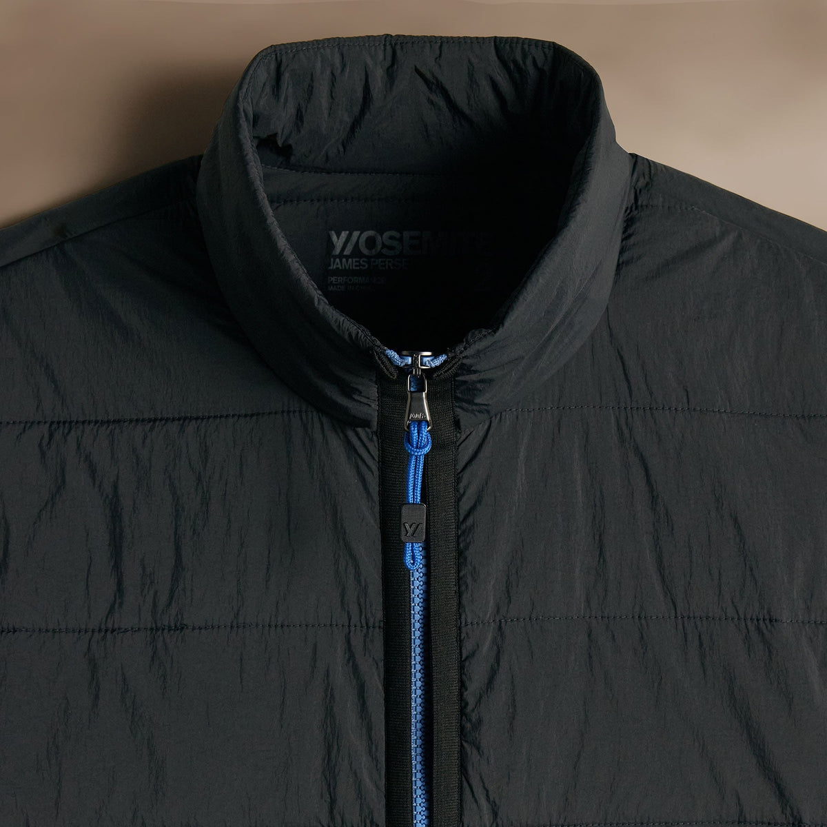 Contrast Zip Insulated Jacket  in Black/Black/Blue | James Perse Los Angeles