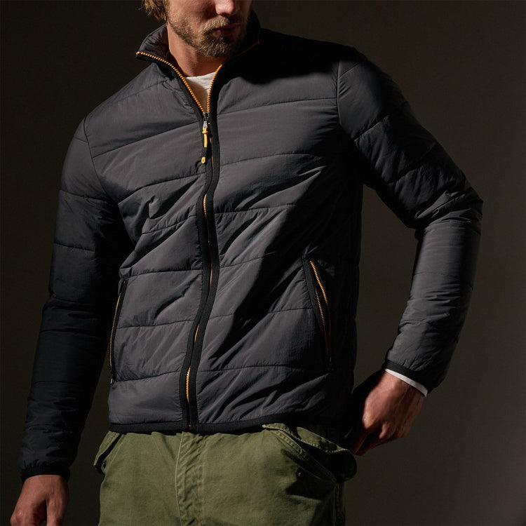 Contrast Zip Insulated Jacket  in Carbon/Black/Yellow | James Perse Los Angeles