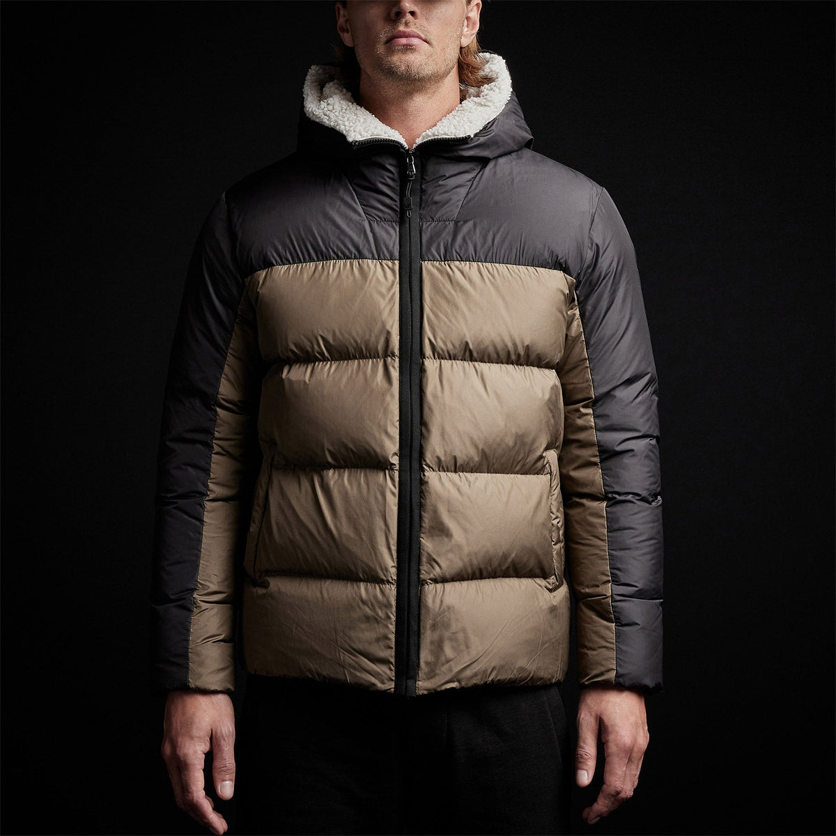 Two Tone Down Parka in Black/Platoon | James Perse Los Angeles