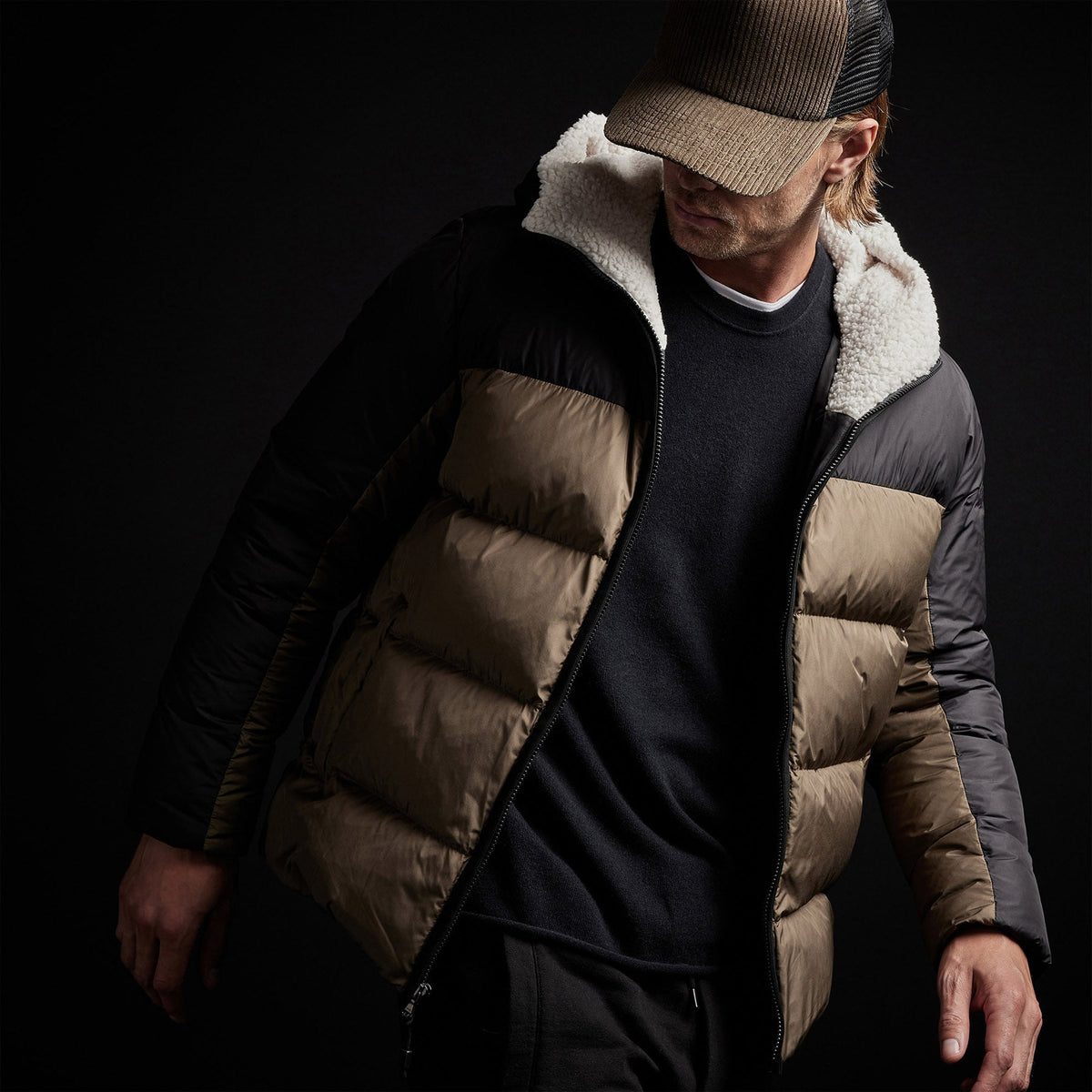 Two Tone Down Parka in Black/Platoon | James Perse Los Angeles