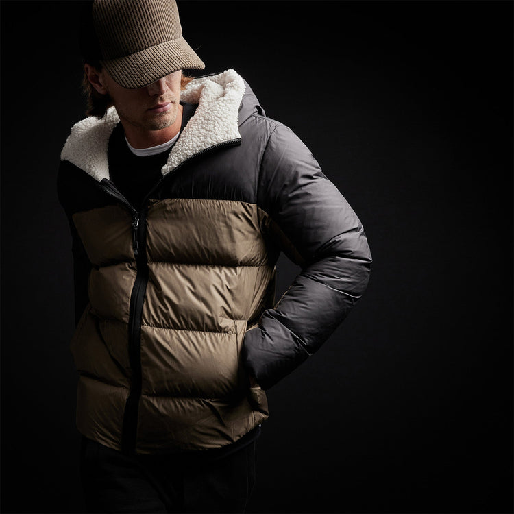 Two Tone Down Parka in Black/Platoon | James Perse Los Angeles