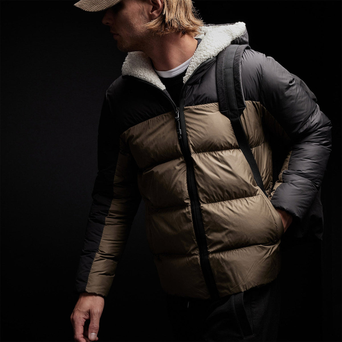 Two Tone Down Parka in Black/Platoon | James Perse Los Angeles