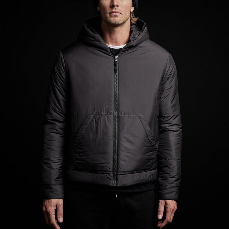 Insulated Zip Front Hoody in Black | James Perse Los Angeles