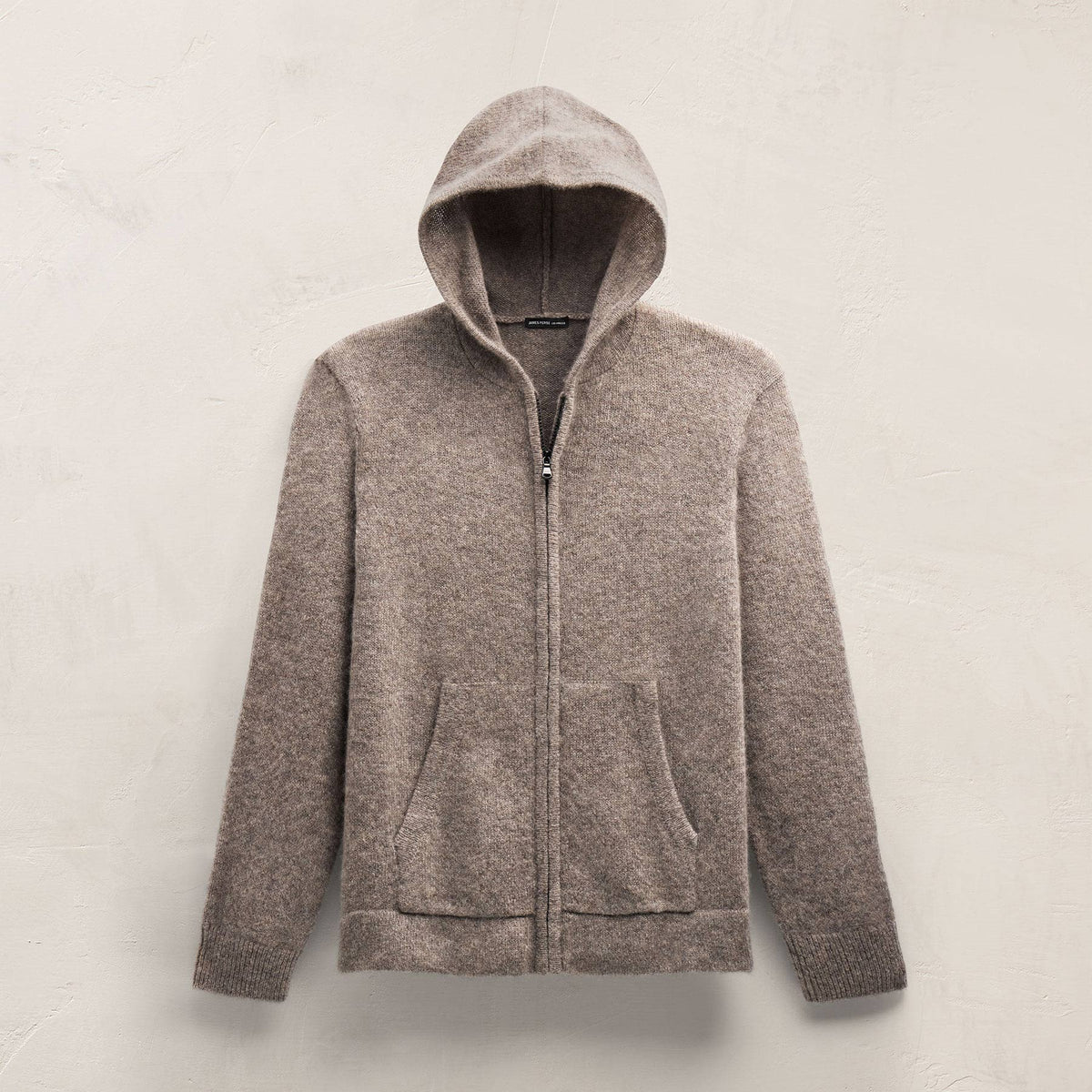 Lightweight Textured Cashmere Knit Zip Up Hoodie in Beige Melange | James Perse Los Angeles FLAT