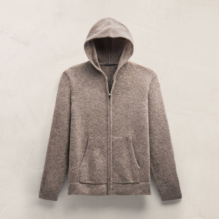 Lightweight Textured Cashmere Knit Zip Up Hoodie in Beige Melange | James Perse Los Angeles FLAT