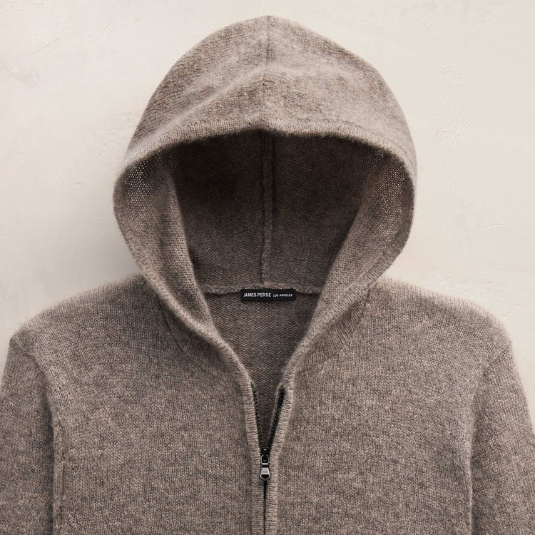 Lightweight Textured Cashmere Knit Zip Up Hoodie in Beige Melange | James Perse Los Angeles FLAT