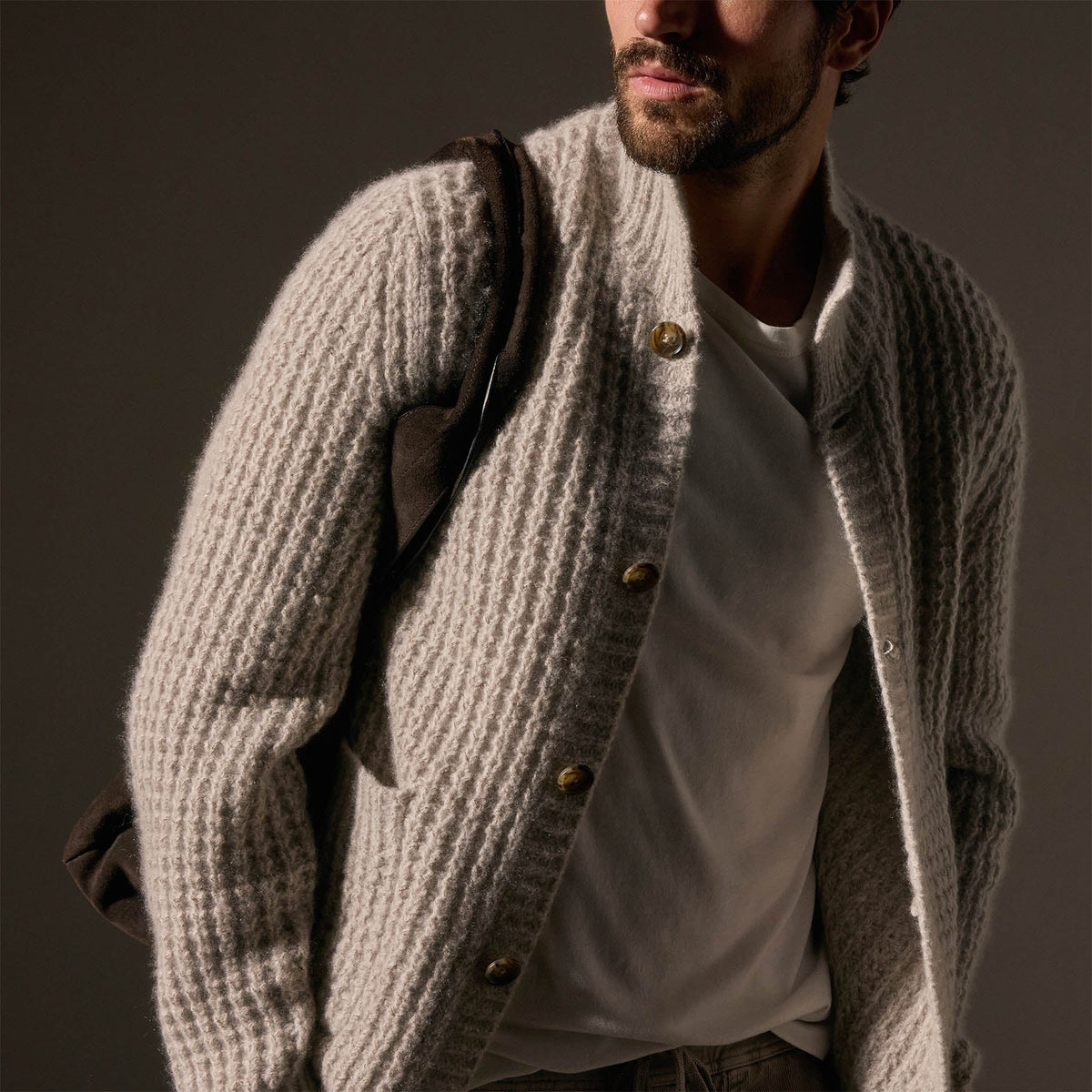 Cashmere Knit Waffle Cardigan in Hazel | James Perse Los Angeles