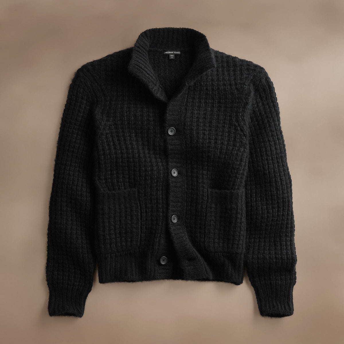 Cashmere Knit Waffle Cardigan  in True Black | James Perse Los Angeles