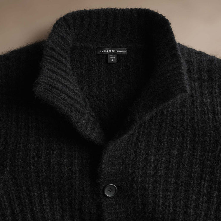 Cashmere Knit Waffle Cardigan  in True Black | James Perse Los Angeles