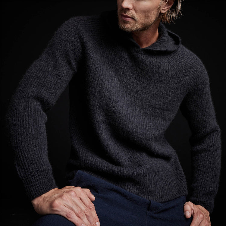 Cashmere Cardigan Stitch Hoody in Black | James Perse Los Angeles