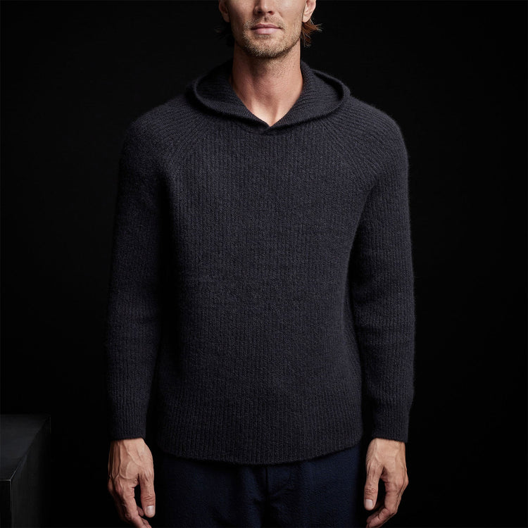 Cashmere Cardigan Stitch Hoody in Black | James Perse Los Angeles