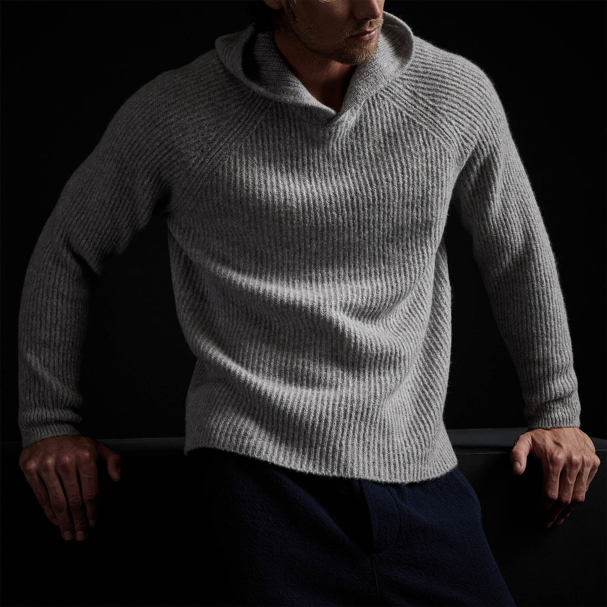 Cashmere Cardigan Stitch Hoody in Heather Grey | James Perse Los Angeles