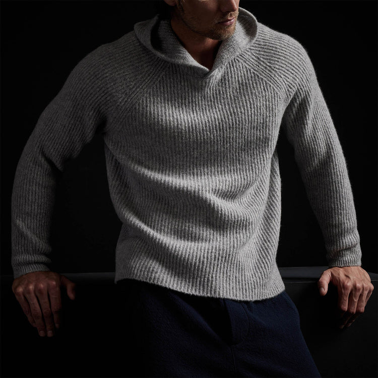 Cashmere Cardigan Stitch Hoody in Heather Grey | James Perse Los Angeles