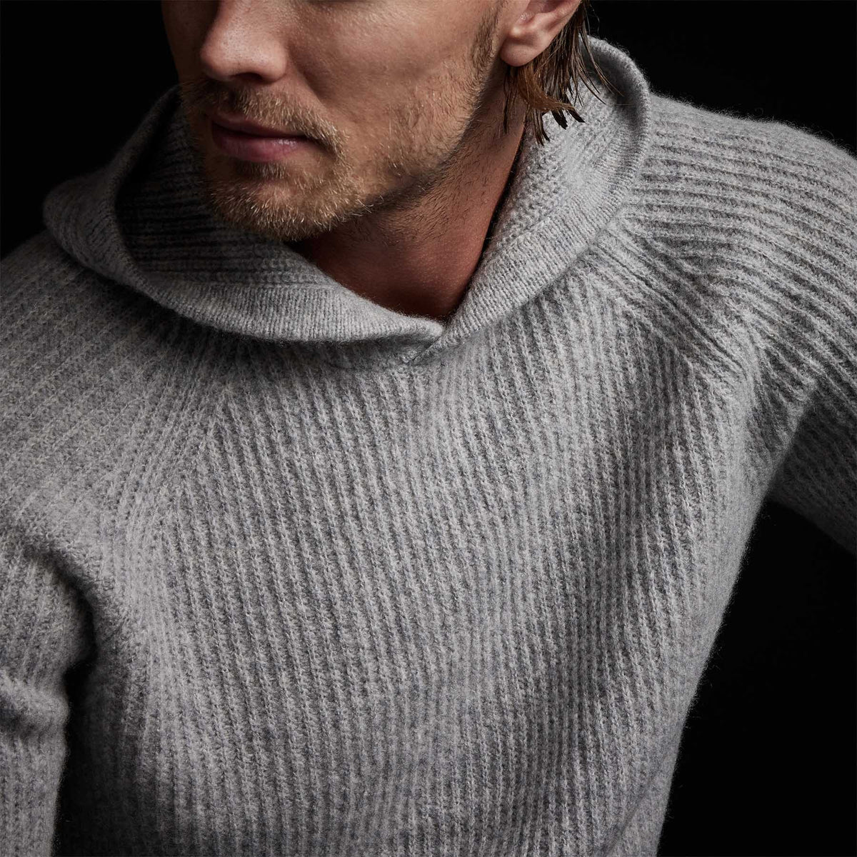 Cashmere Cardigan Stitch Hoody in Heather Grey | James Perse Los Angeles