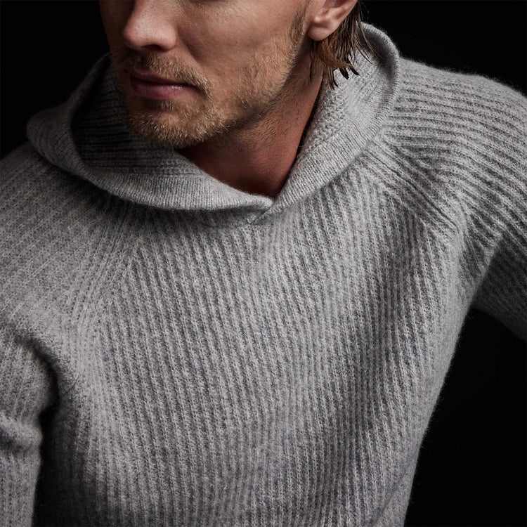 Cashmere Cardigan Stitch Hoody in Heather Grey | James Perse Los Angeles