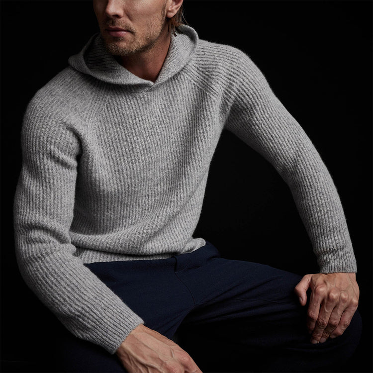 Cashmere Cardigan Stitch Hoody in Heather Grey | James Perse Los Angeles