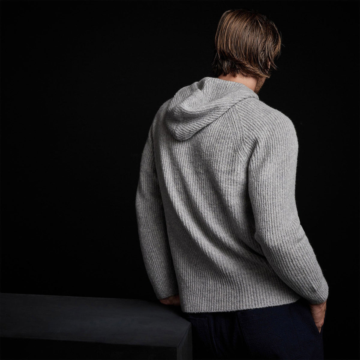 Cashmere Cardigan Stitch Hoody in Heather Grey | James Perse Los Angeles