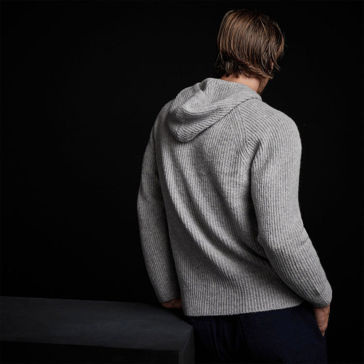 Cashmere Cardigan Stitch Hoody in Heather Grey | James Perse Los Angeles