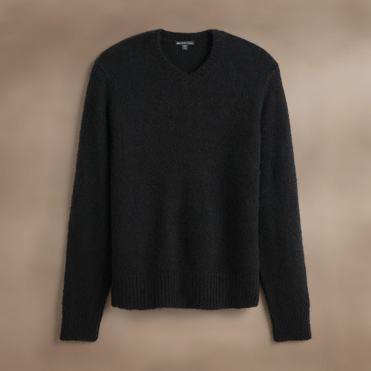 Lightweight Textured Cashmere VinNeck in True Black | James Perse Los Angeles