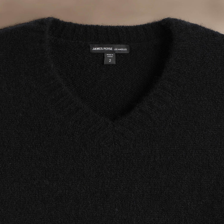 Lightweight Textured Cashmere VinNeck in True Black | James Perse Los Angeles
