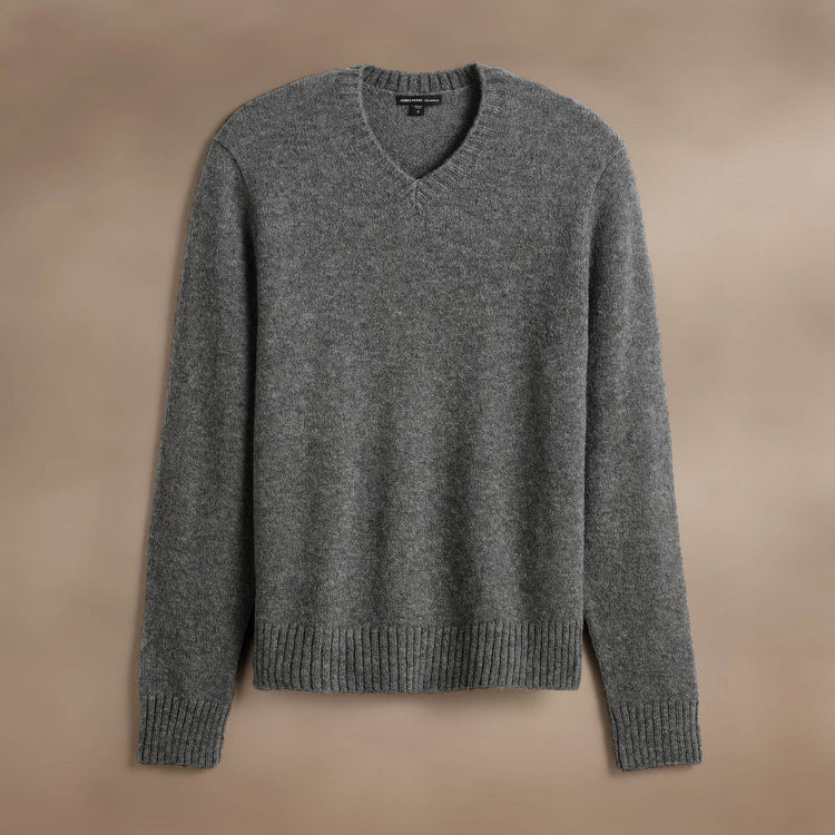 Lightweight Textured Cashmere VinNeck in Thunder | James Perse Los Angeles