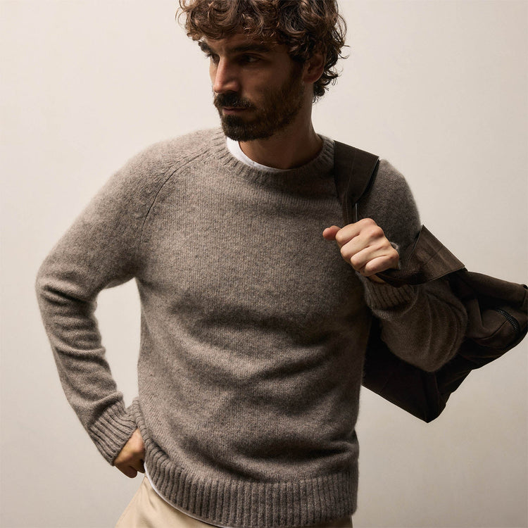 Men's Lightweight Textured Cashmere Crew Gift Set In True Black/Beige Melange | James Perse Los Angeles