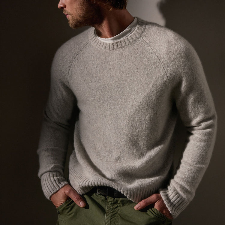 Lightweight Textured Cashmere Crew  in Mist | James Perse Los Angeles