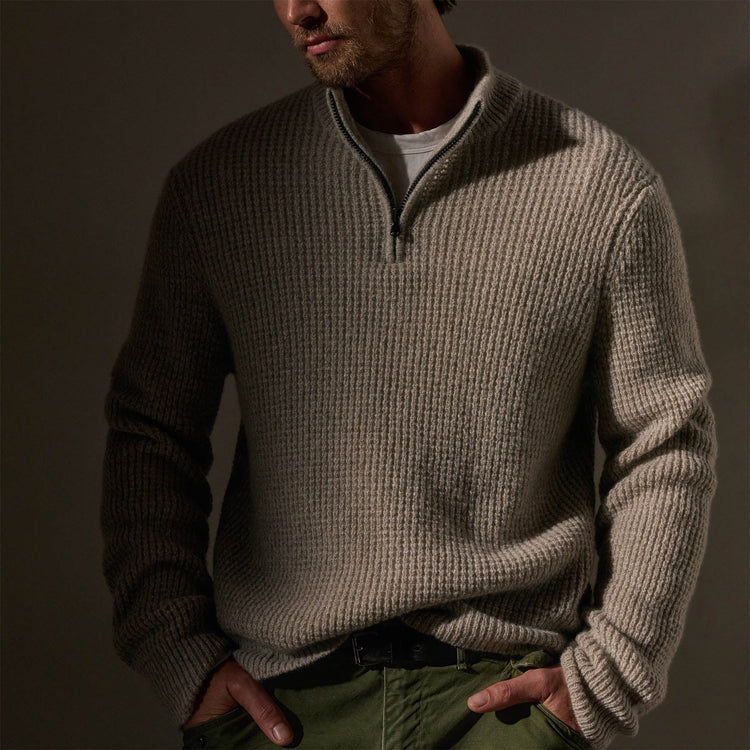 Lightweight Textured Cashmere Waffle Half Zip  in Hazel | James Perse Los Angeles