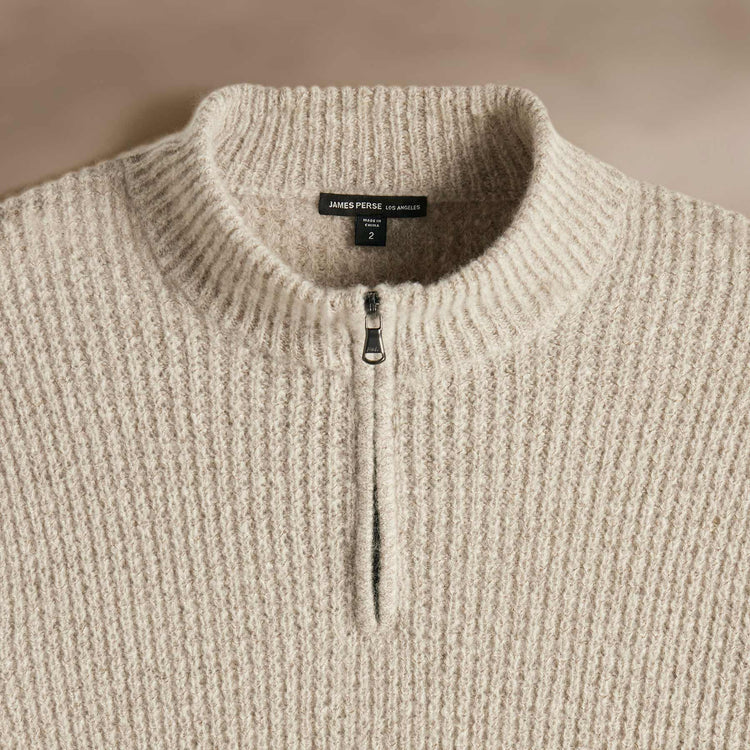 Lightweight Textured Cashmere Waffle Half Zip  in Hazel | James Perse Los Angeles