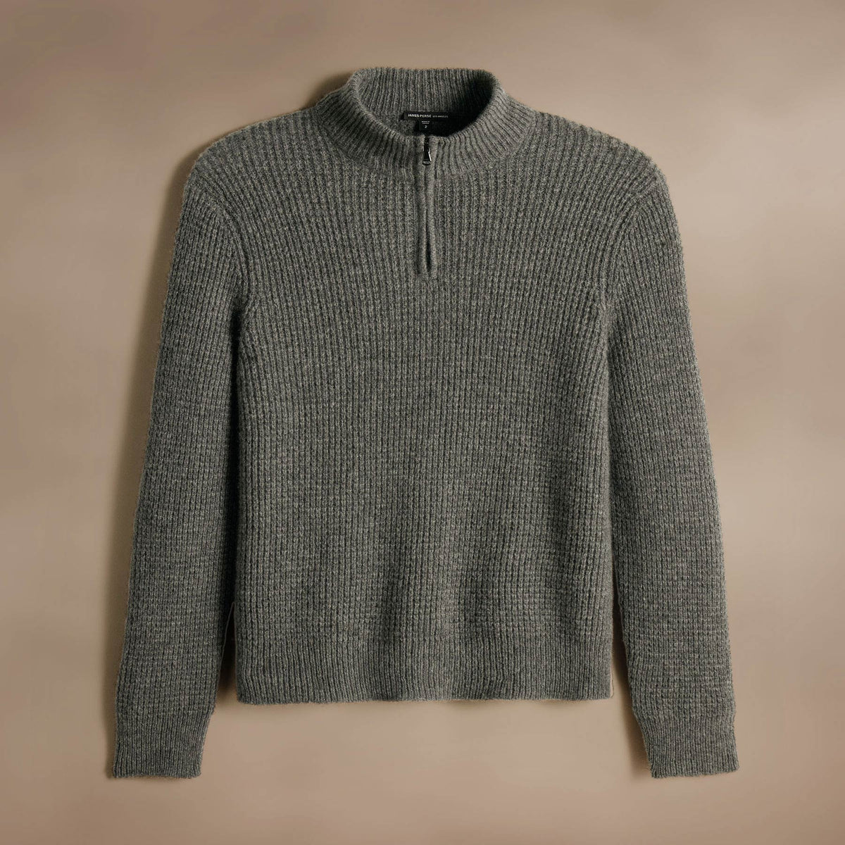 Lightweight Textured Cashmere Waffle Half Zip  in Thunder | James Perse Los Angeles