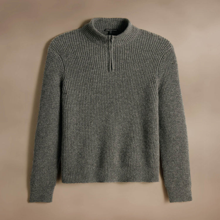 Lightweight Textured Cashmere Waffle Half Zip  in Thunder | James Perse Los Angeles