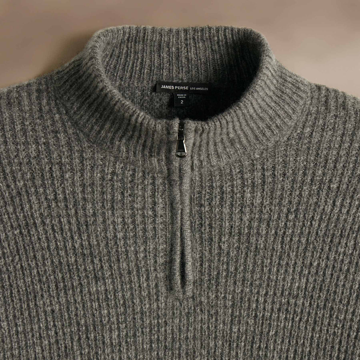 Lightweight Textured Cashmere Waffle Half Zip  in Thunder | James Perse Los Angeles