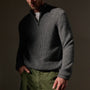 Lightweight Textured Cashmere Waffle Half Zip  in Thunder | James Perse Los Angeles