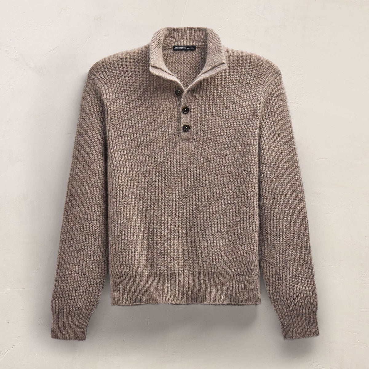 Lightweight Cashmere Button Funnel Neck in Beige Melange | James Perse Los Angeles FLAT