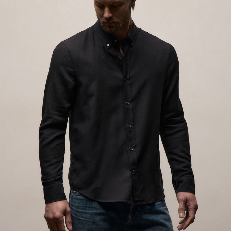 Cotton Cashmere Twill Shirt in Black | James Perse Los Angeles