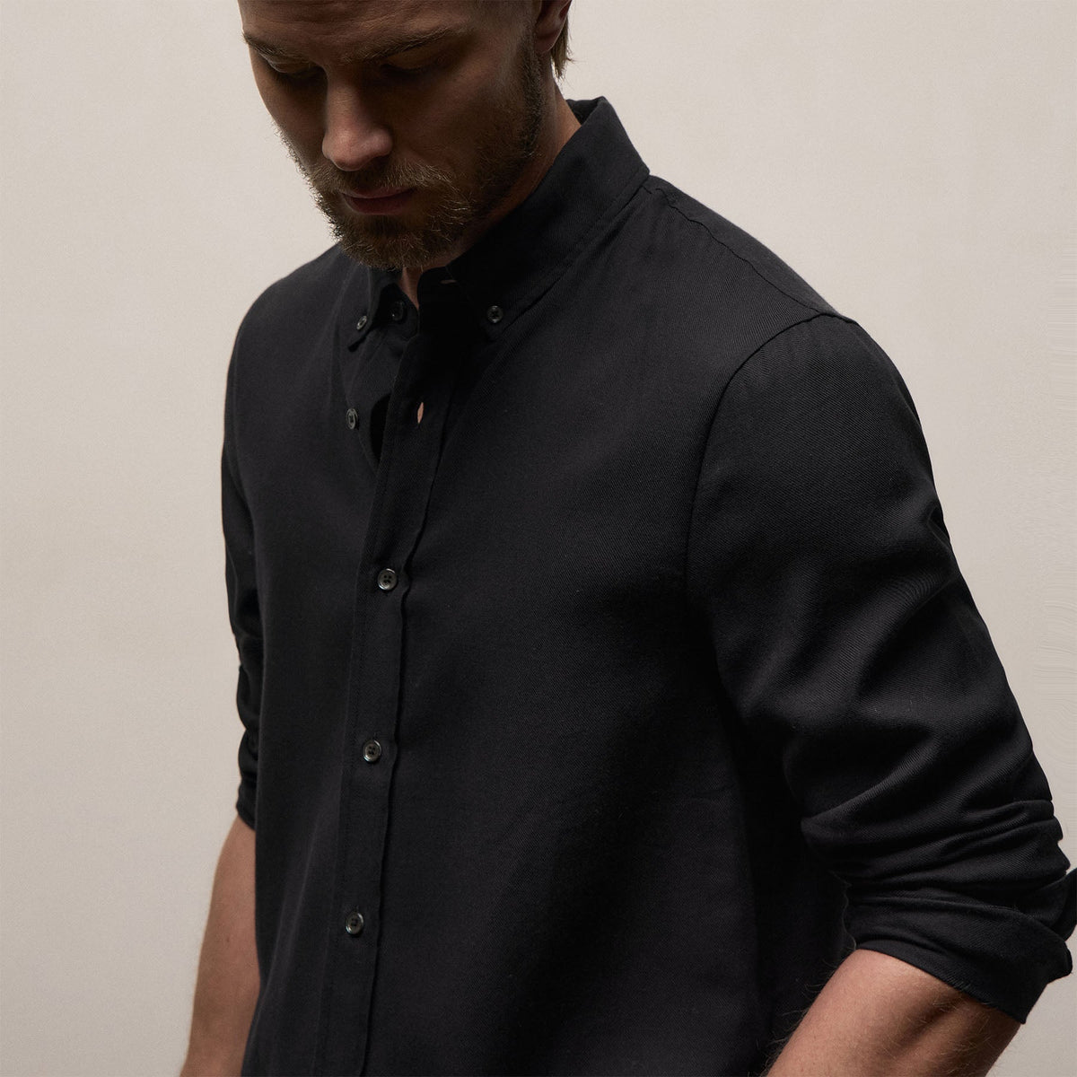 Cotton Cashmere Twill Shirt in Black | James Perse Los Angeles