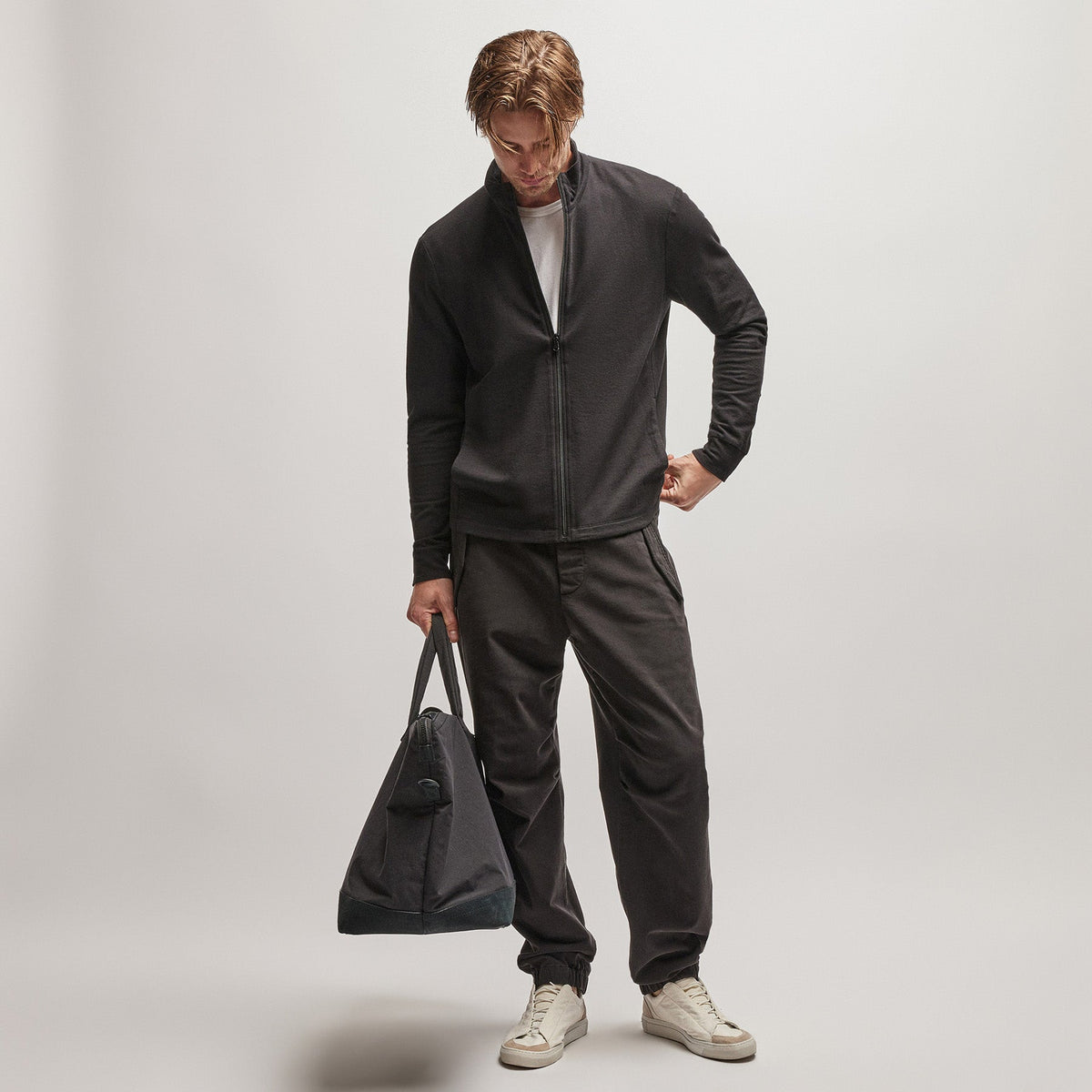 French Terry Zip Up in Black | James Perse Los Angeles