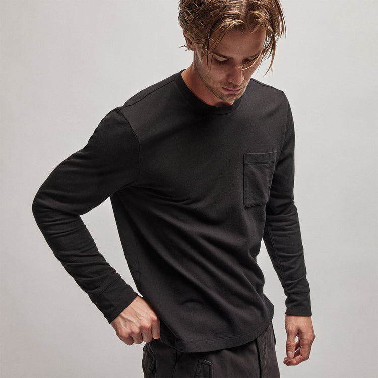 French Terry Pocket Crew in Black | James Perse Los Angeles