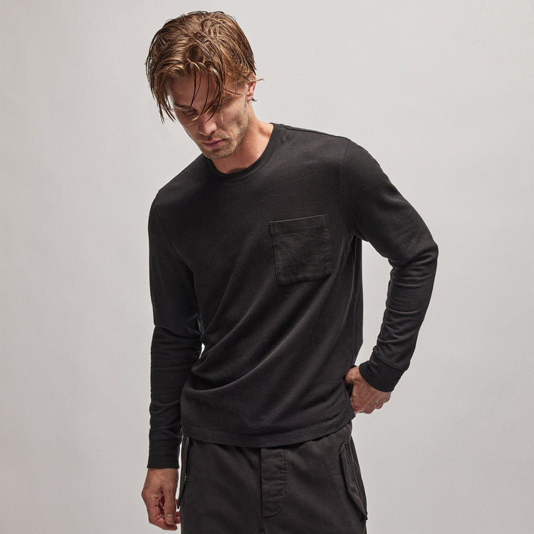 French Terry Pocket Crew in Black | James Perse Los Angeles