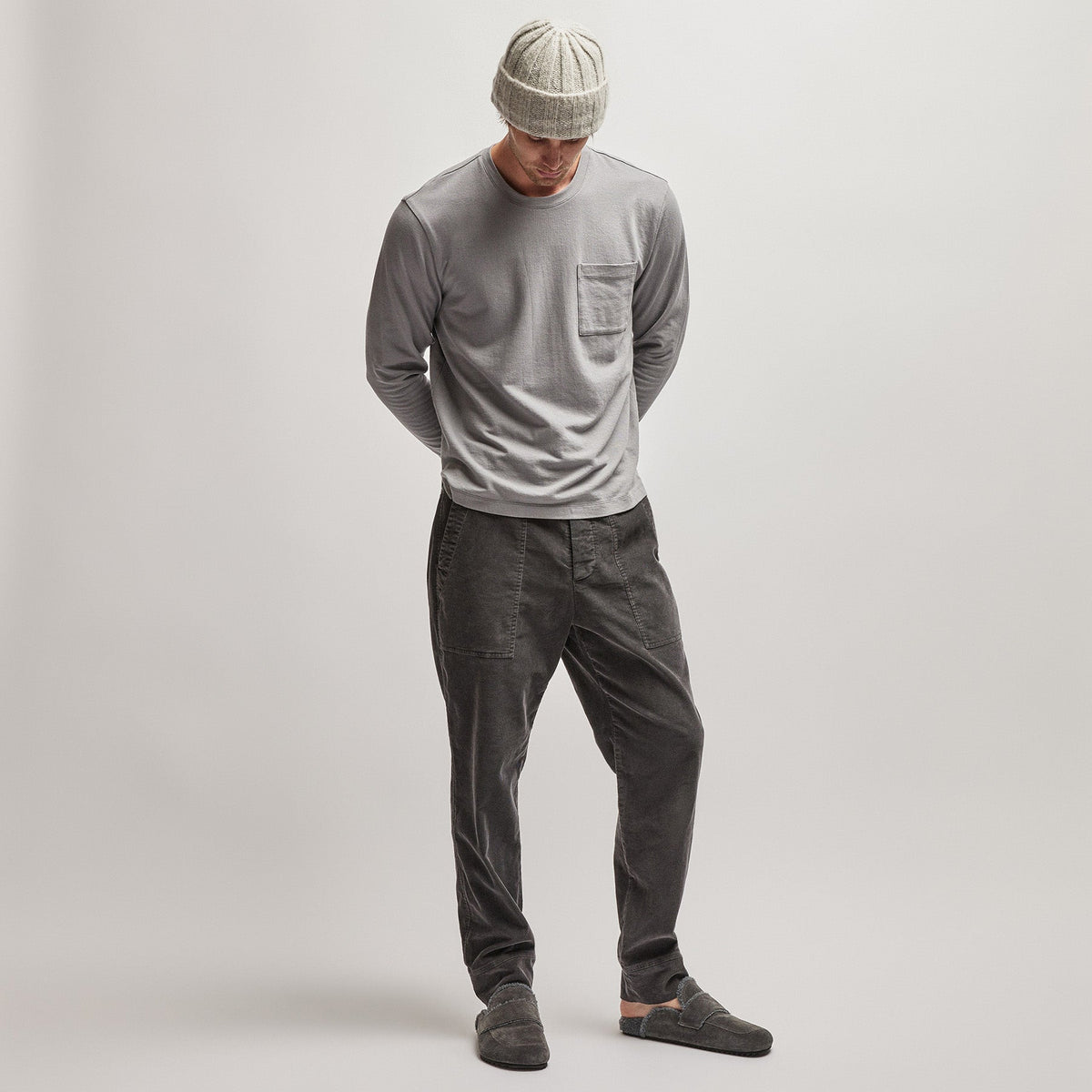 French Terry Pocket Crew in Silver Grey | James Perse Los Angeles