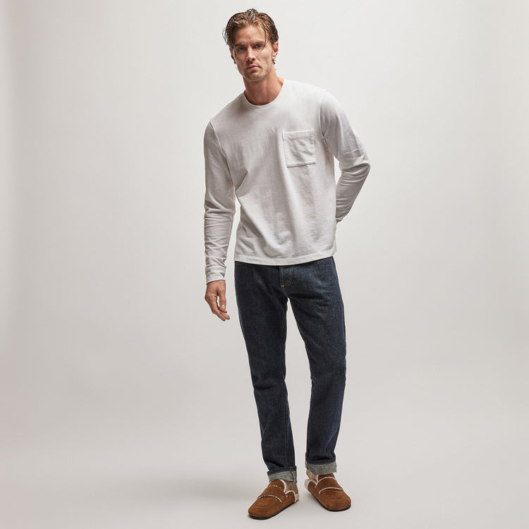 French Terry Pocket Crew in White | James Perse Los Angeles