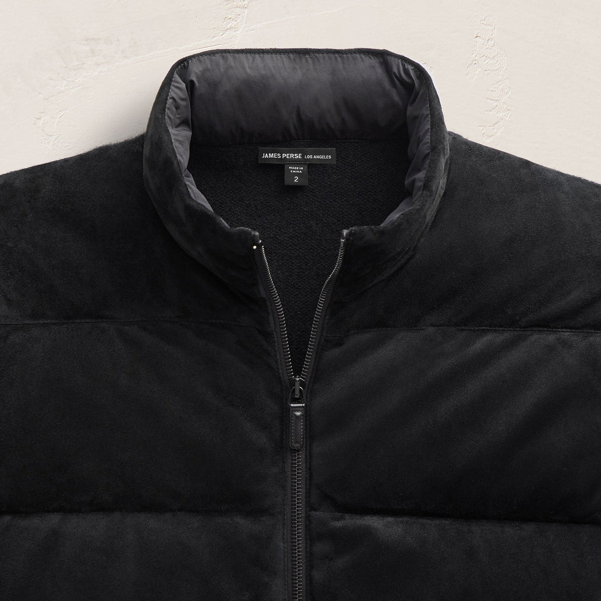 Suede Front Zip Up Sweater in Black | James Perse Los Angeles FLAT