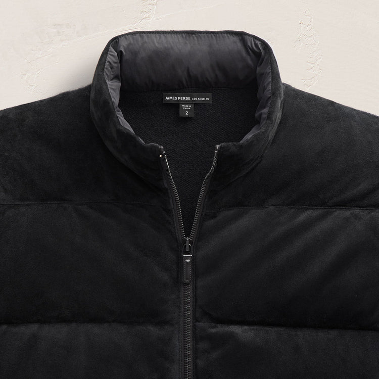Suede Front Zip Up Sweater in Black | James Perse Los Angeles FLAT