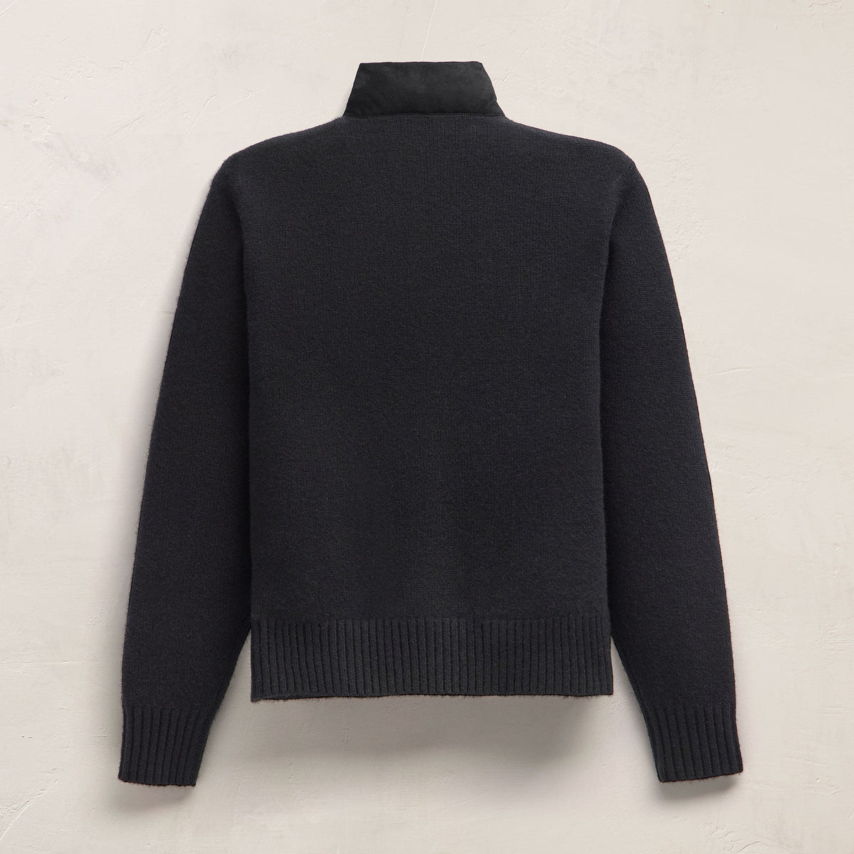 Suede Front Zip Up Sweater in Black | James Perse Los Angeles FLAT