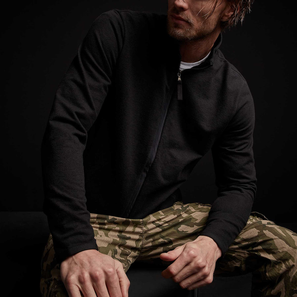 Brushed Terry Funnel Neck Jacket - Black | James Perse Los Angeles