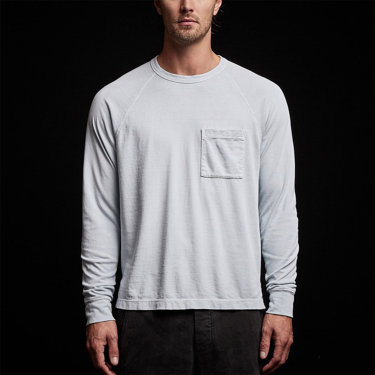 Beefy Cotton Jersey Pocket Raglan in Baby Blue Pigment | James Perse Los Angeles
