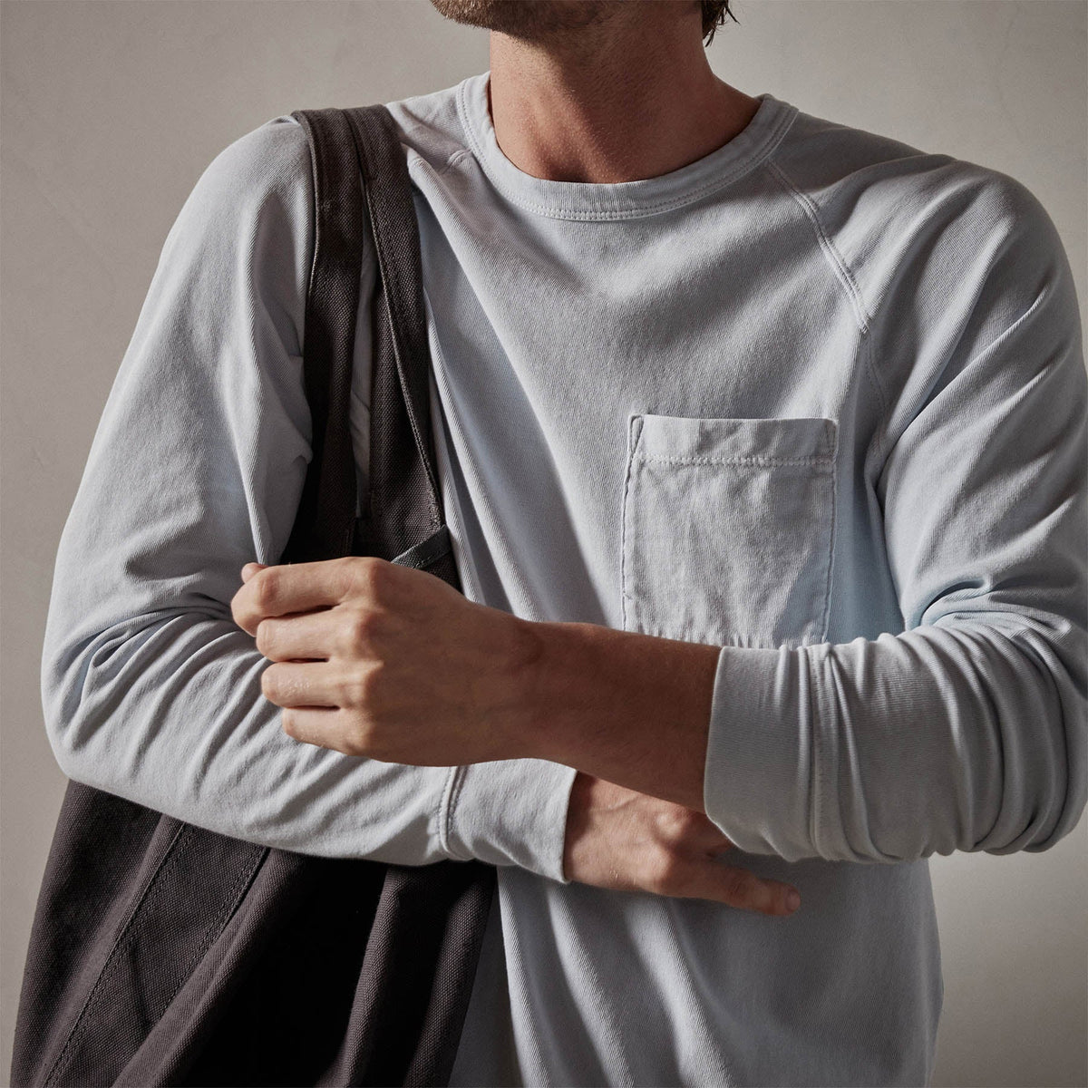 Beefy Cotton Jersey Pocket Raglan in Baby Blue Pigment | James Perse Los Angeles